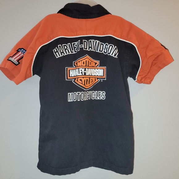 🏍 Harley Davidson Motorcycle Black Orange Button Down Cotton Shirt Kids Size 6 - Picture 5 of 6